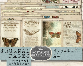 BUTTERFLIES Journal Pages Antique Vintage Butterfly Lepidopterologie Insects Garden Book Ephemera printable digital collage sheet JPA053