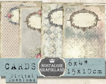 Journal Covers printable Display Cards Vintage Papers Frames Journaling Background Ornament Album 6x4 inch Download digital collage D151