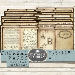ALPHABET Journal pages typographie ABC lettre livre imprimable papiers Junk Journal livret vintage téléchargement feuille de collage numérique JPB038