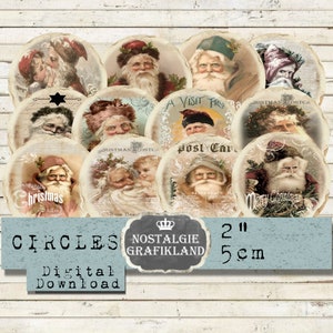 Santa Claus Kreise 5 cm Instant Download digital collage sheet C228 Vintage Christmas Weihnachten