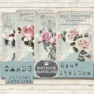 Rosen Spitzen Shabby Chic Vintage Karten Französische Journal Decoupage Scrapbooking 15 x 10 cm Instant Download digital collage sheet D216