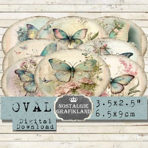 Butterflies Labels  printable Butterfly Ovals Etiquettes Journaling Download 3.5x2.5 inch digital collage sheet O159