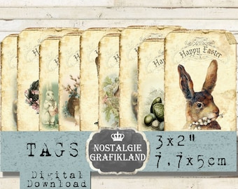 Happy Easter Tags Embellishments printable Vintage Easter Journaling Gift Tags Scrapbooking prints Download digital collage sheet T162