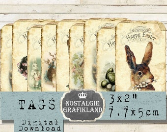 Happy Easter Tags Versieringen afdrukbare Vintage Easter Journaling Gift Tags Scrapbooking prints Download digitale collage blad T162
