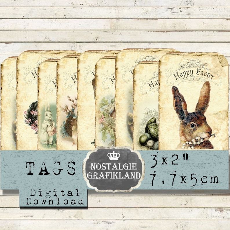 Happy Easter Tags Embellishments printable Vintage Easter Journaling Gift Tags Scrapbooking prints Download digital collage sheet T162 image 1