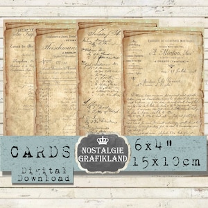 French Ephemera printable Cards Vintage Letter Old Documents Text Journaling Journal 6x4 inch Instant Download digital collage sheet D104