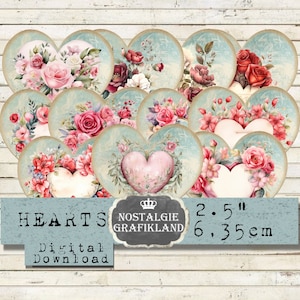 Shabby Chic Herzen digital Liebe Valentinstag Anhänger digital collage sheet download H127