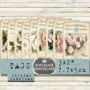 French Roses Tags printable Vintage Journaling Instant Download printable digital collage sheet T108
