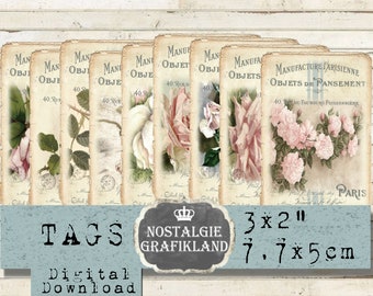 French Roses Tags printable Vintage Journaling Instant Download printable digital collage sheet T108