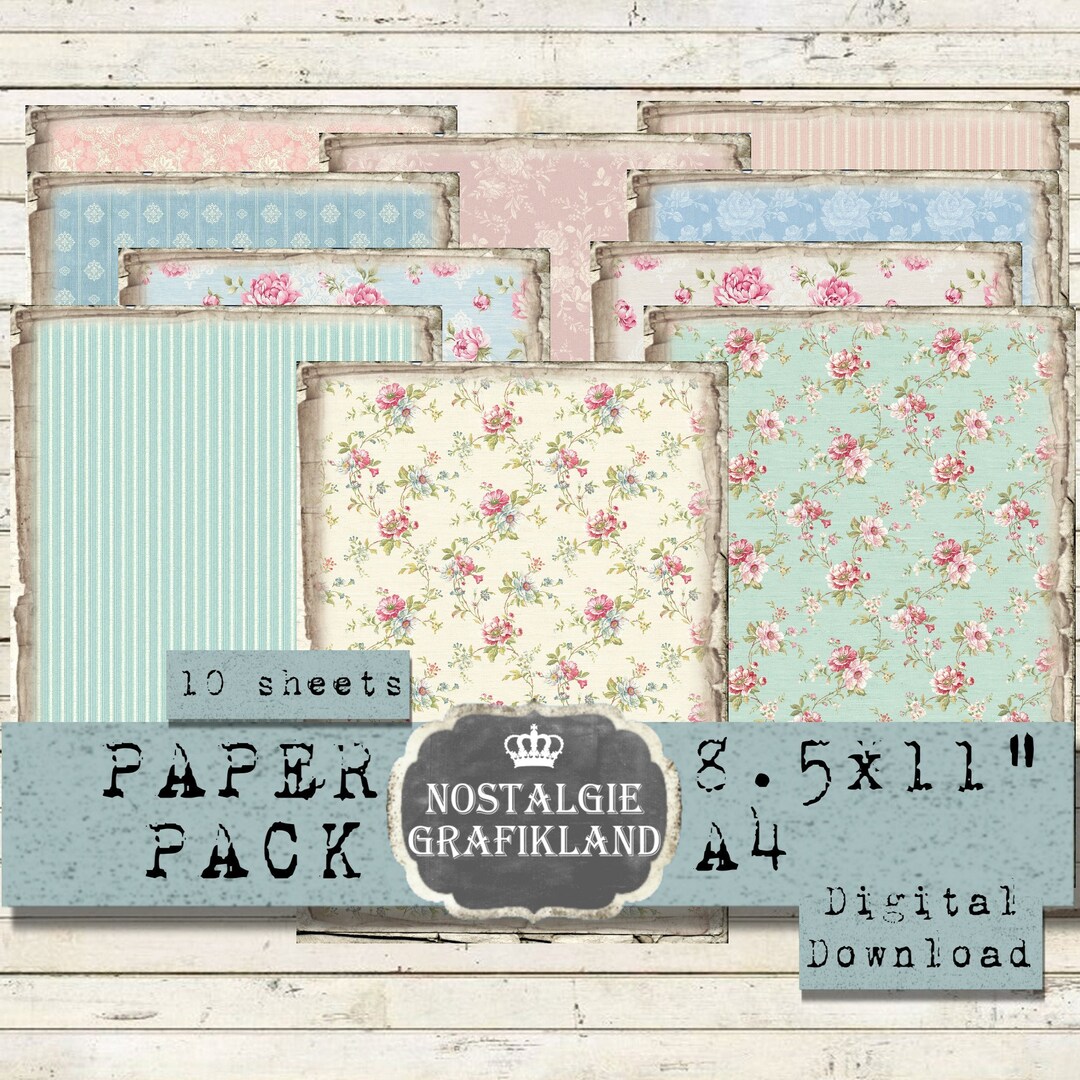 SHABBY CHIC Roses Printable Background Digital Ephemera Paper Pack ...