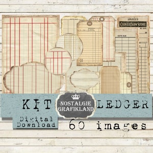 Kit d'éphémères ledger ensemble de journalisation imprimable artisanat indésirable carnets papier ligné PDF téléchargement numérique feuille de collage numérique KT017