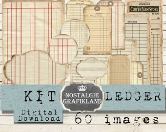 LEDGER Ephemera Kit printable Junk Journal Craft Neutral Blank Lined Paper Journaling Set KT017