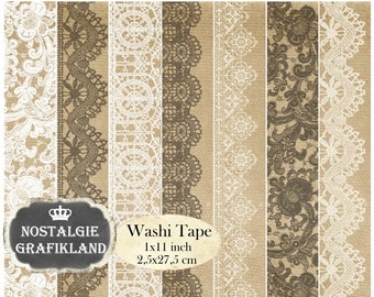 Digital Lace Washi Tapes printable Vintage Strips Ephemera Download digital sheet embellishment  WT002