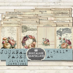 DOCUMENTOS DE LIBRO Páginas de diario Peonías imprimibles Efímeras francesas Papeles de carta Diario Diario Vintage Descargar hoja digital JPA052