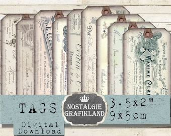 French Paris Tags Dociuments Vintage printable Ephemera Journal Tags Embellishments Download digital sheet T026