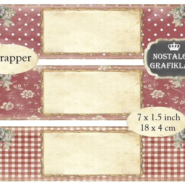Rode Wrapper Zeep Frames Wrapping Wraps Vintage Label Etiquettes Shabby Chic Instant Download digitale collage blad E040