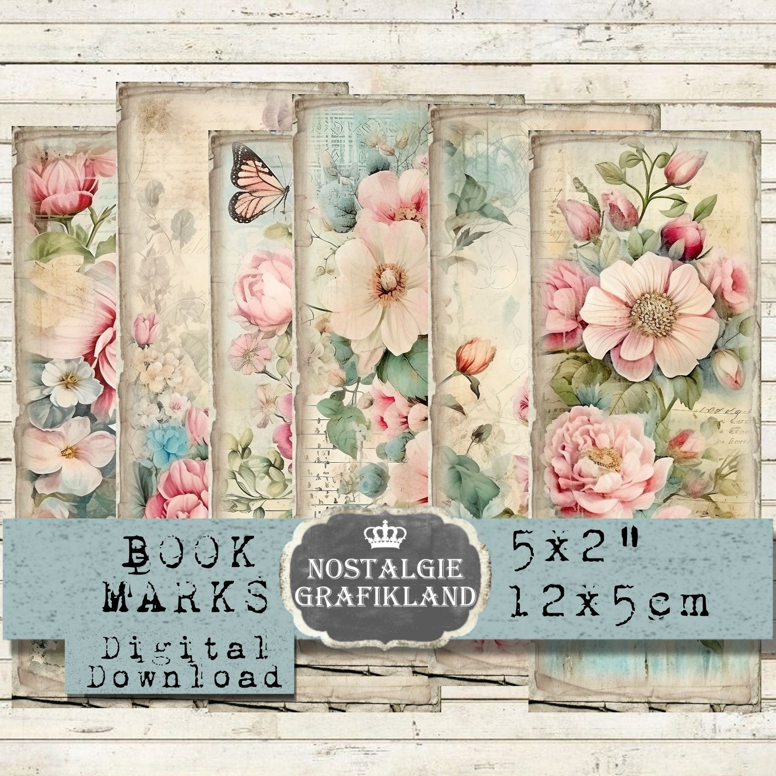 Spring Flowers Bookmarks Printable Shabby Chic Pink Botanical Floral ...