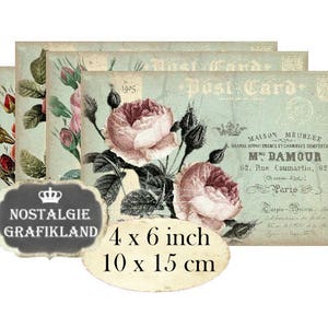 Postcards Roses Decoupage Carte Postale Vintage Flowers Shabby Chic printable 6 x 4 inch Instant Download digital collage sheet D281