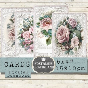 Rosen Shabby Chic Blumen Spitzenkarten Spitze Vintage 15 x 10 cm Instant Download digital collage sheet D155