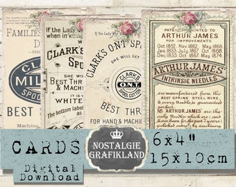 printable Sewing Advertising Cards digital Vintage Paper Scrapbook Craft Journals Needlework Ephemera 6x4 Download digital collage D298