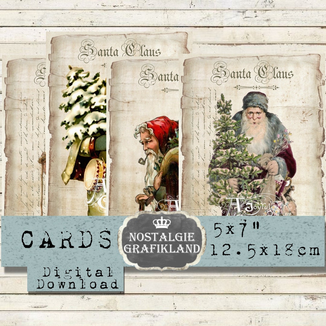 santa-claus-christmas-cards-printable-shabby-chic-papers-printable-x-mas-vintage-5x7-inch-pintable-download-digital-collage-sheet-g027-etsy