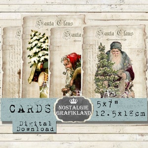 Santa Claus Christmas Cards imprimable Shabby Chic Papers imprimable X-mas vintage 5x7 pouces pintable Télécharger la feuille de collage numérique G027
