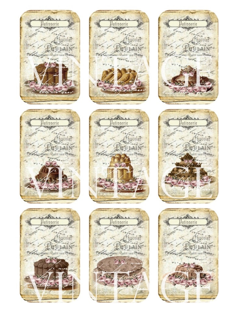 Shabby Chic Cakes Patisserie Tags Instant Download digital collage sheet T189 digital cupcake pie