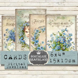 Feuille de collage numérique imprimable Forget me not Fleurs bleues, Journaling Love 6 x 4 pouces Télécharger la feuille de collage numérique D138