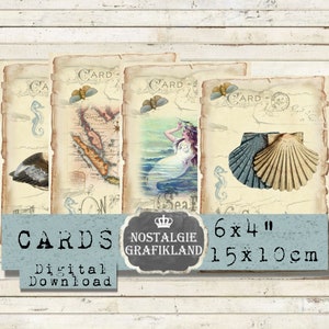 Impression nautique marine bleu océan journaling Maritim imprime cartes de carnets de plage mer 6 x 4 pouces Téléchargez la feuille de collage numérique D159