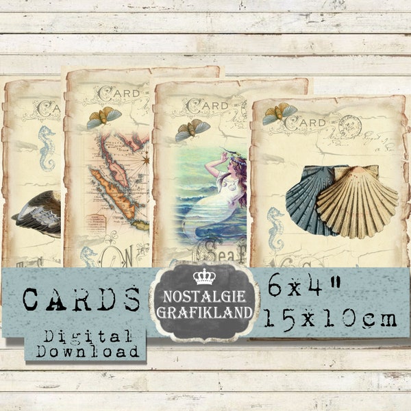 Nautical printable Blue Ocean Journaling Maritim prints Beach Sea Journals Cards 6x4 inch Download digital collage sheet D159