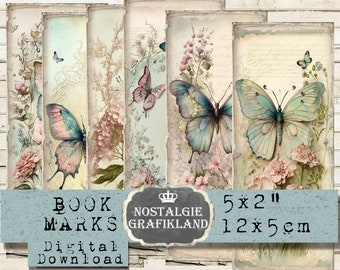 Butterflies Bookmarks printable Butterfly Shabby Chic Download digital collage sheet BM066