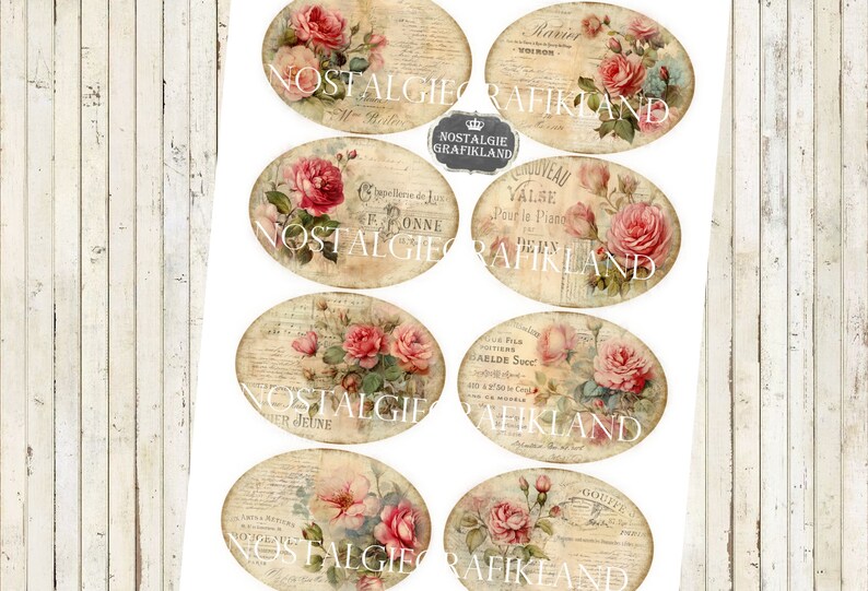 French Rose Labels Digital Printable Ephemera Oval 3.5x2.5 Inch ...