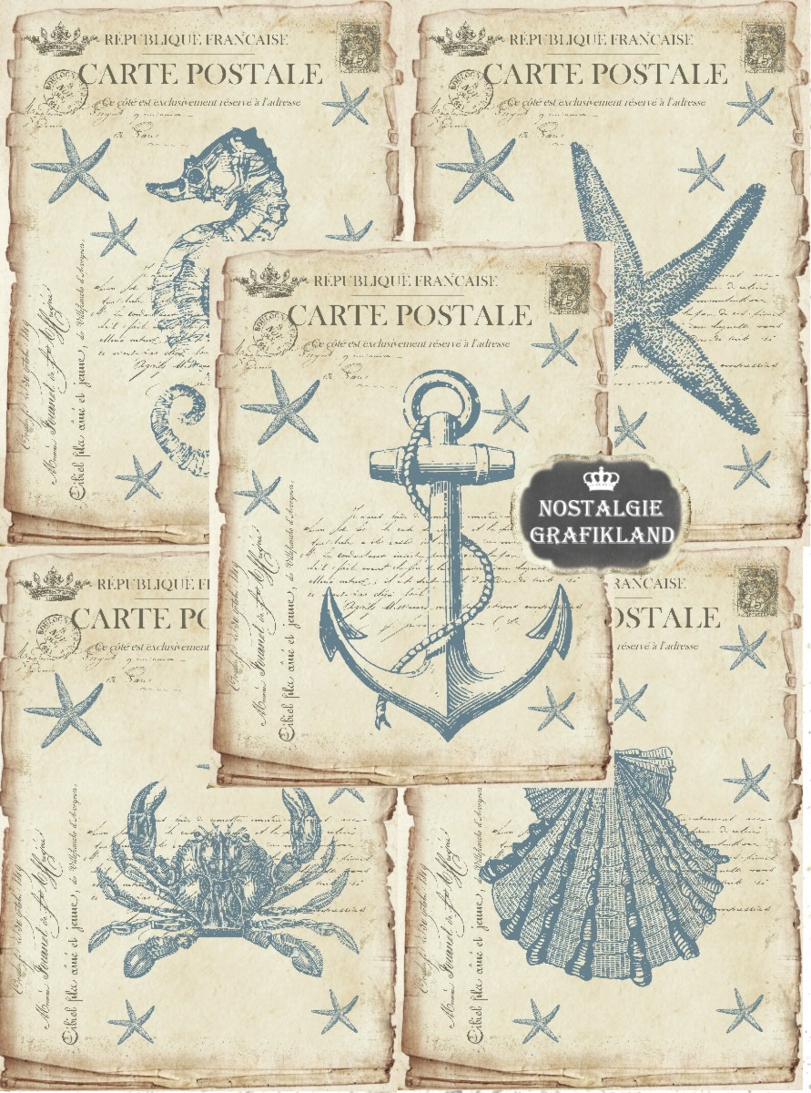 Nautical Paper Pack Set Printable Maritime Papers Sea Ocean Etsy