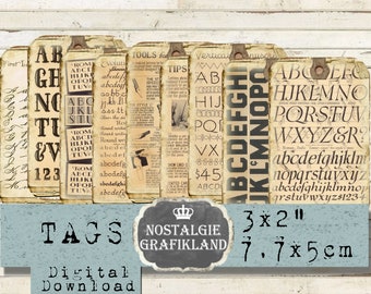 Alphabet Vintage ABC Old printable Tags Ephemera Letters Documents Journaling Journals digital sheet T035