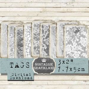 Lace Tags digital Ink Saver Background Tags printable Shabby Chic printable Sewing Journaling Instant Download digital collage sheet T165
