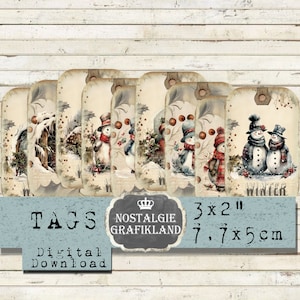 Snowman Winter Tags printable Snowmen Snow Journaling Download prints digital collage sheet digital T220