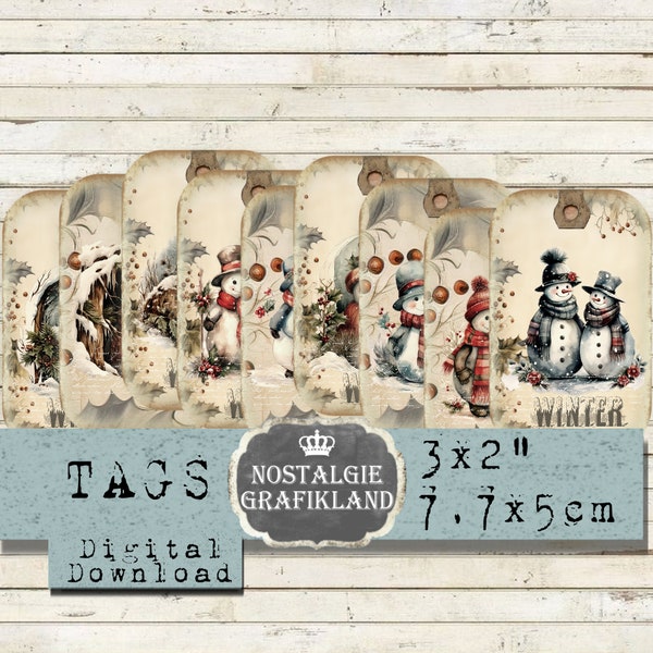 Snowman Winter Tags printable Snowmen Snow Journaling Download prints digital collage sheet digital T220