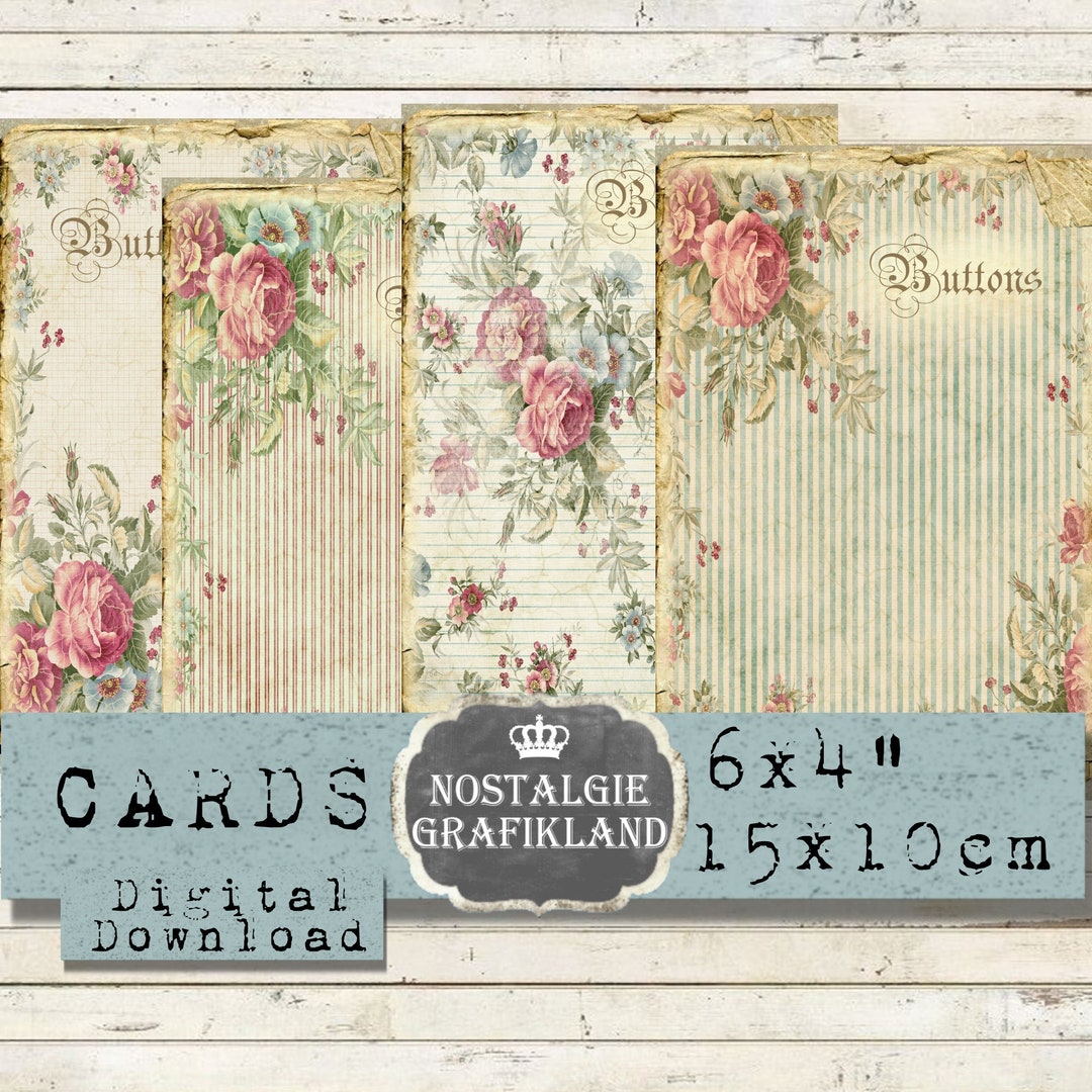 Button Cards Printable Sewing Needlework Buttons Thread Holder Vintage ...