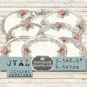 Blank Labels Frames digital Oval Ornaments Shabby Chic printable Labels selfprinting 3.5x2.5 inch Journals Download digital collage O102