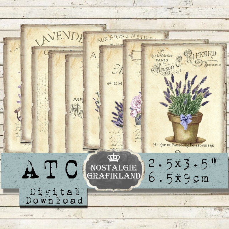 French Lavender Provence Herbs printable ATC Embellishments Journal Digital Collage Sheet Instant Download S152 image 1