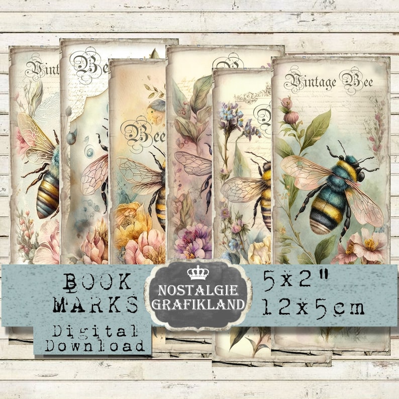 Bees Bookmarks Printable Honey Bee Insects Decoupage Scrapbooking ...
