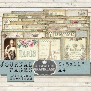 Parijs Franse dagboekpagina's Vintage kortstondige afdrukbare rommelmarkt Frankrijk Marie Antoinette Travel Download digitaal collageblad JPA021