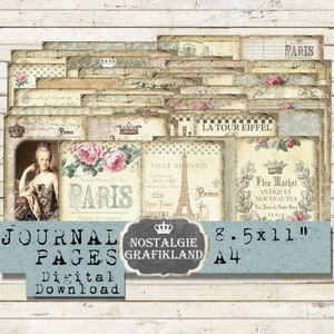 PARIS French Journal Pages Vintage Ephemera printable Flea Market France Marie Antoinette Travel Download digital collage sheet JPA021