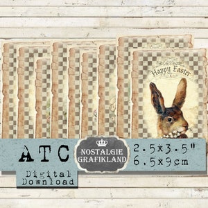 Etiquetas de Pascua imprimibles ATC Conejos Conejitos Hare Huevos Tarjetas imprimibles Scrapbooking impresiones Craft Instant Download hoja de collage digital S048