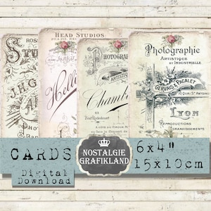 Journal Cabinet Cards Photos Photographie Studio tirages imprimables Photostudio Ephemera Junk Journaux 6x4 pouces Télécharger collage numérique D149