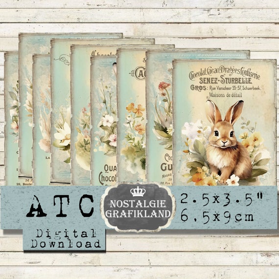 Rabbits printable Chocolate Rabbit Hare French Easter Journaling prints Download ATC digital sheet S065