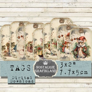 Weihnachten Mäuse Vintage digitale Geschenkanhänger Weihnachten Weihnachtsanhänger Tags Instant Download digital collage sheet T219