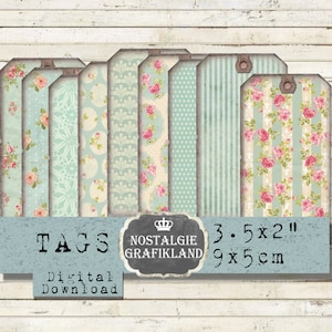 Shabby Chic Tags printable Roses Flowers Floral Botanic Romantic Decoupage Scrapbooking Journaling prints Download digital collage T010
