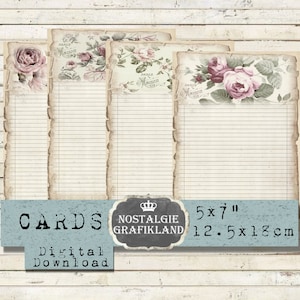 Ephemera Writing Paper Roses Ledger printable vintage Journal Papers Organization 7 x 5 inch Instant Download digital collage sheet G014