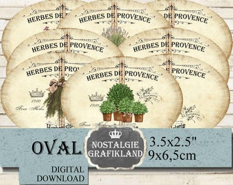 Fines herbes Herbes de Provence Label Romarin Thym Sauge Persil Ovale 3,5 x 2,5 feuilles numérique O125